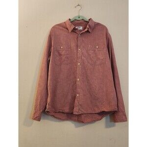 Old Navy Men's XL Red Regular Fit‎ Chambray Cotton Long Sleeve Burron-Up Shirt